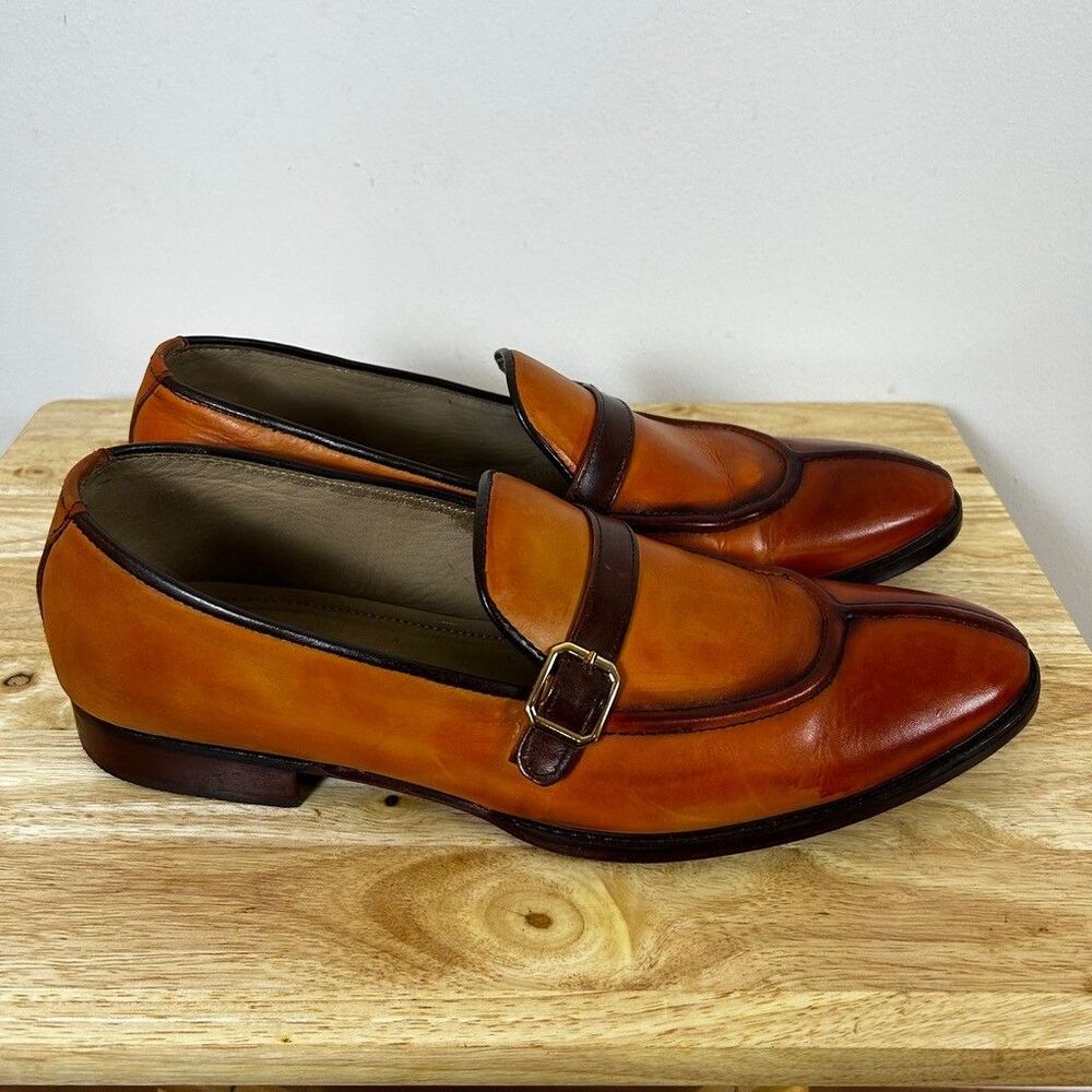 Vintage Florsheim Imperial Mens 13 Tan Leather Monk Strap Loafers Slip On Shoes